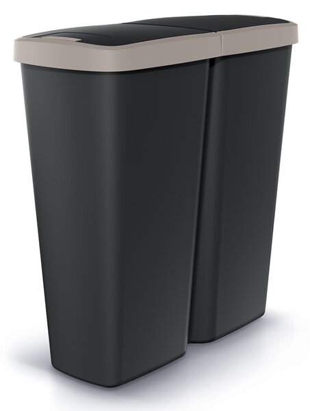 Coș de gunoi DUO negru, 50 l, maro/negru
