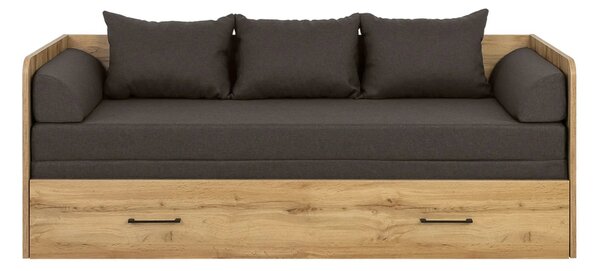 Pat TETRIX 80/160x200, stejar wotan/maro, PAL/stofa, cu saltea extensi