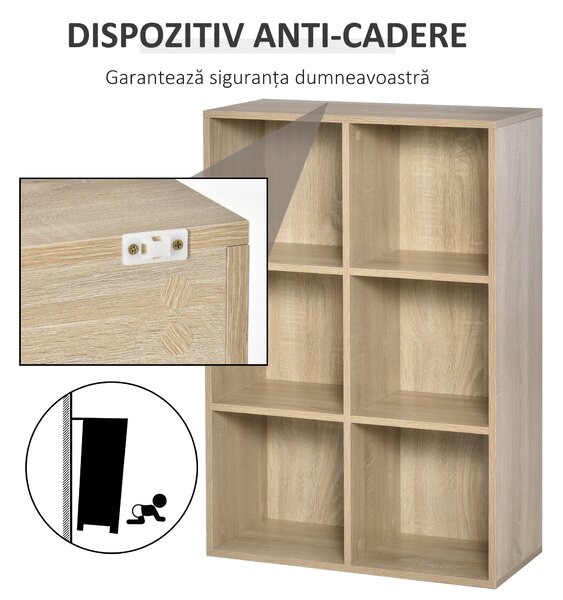 HOMCOM Bibliotecă Modernă cu 6 Cuburi, 65.5x30x97.5 cm, Culoare Stejar | Aosom Romania