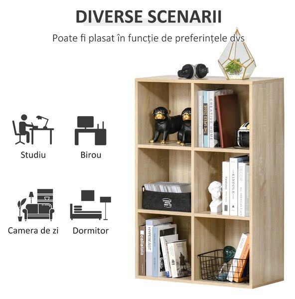 HOMCOM Bibliotecă Modernă cu 6 Cuburi, 65.5x30x97.5 cm, Culoare Stejar | Aosom Romania