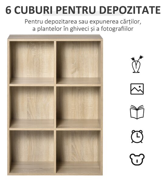 HOMCOM Bibliotecă Modernă cu 6 Cuburi, 65.5x30x97.5 cm, Culoare Stejar | Aosom Romania