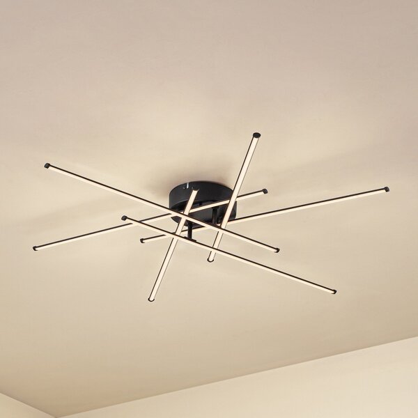 Lindby plafonieră LED Elviano, Ø 80 cm, negru, 3.000 K, Negru, Camera de zi / sufragerie, Aluminiu, Modern