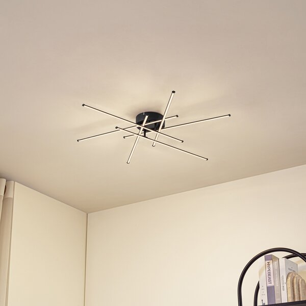 Lindby plafonieră LED Elviano, Ø 80 cm, negru, 3.000 K, Negru, Camera de zi / sufragerie, Aluminiu, Modern