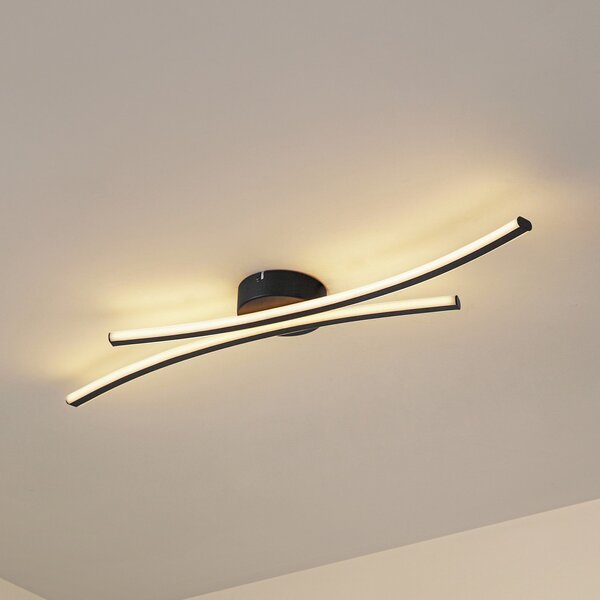 Lindby plafonieră LED Ravion, 90 cm, negru, 3.000 K, Negru, Camera de zi / sufragerie, Aluminiu, Modern