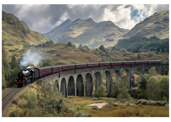 Tapet tren pe viaduct montan