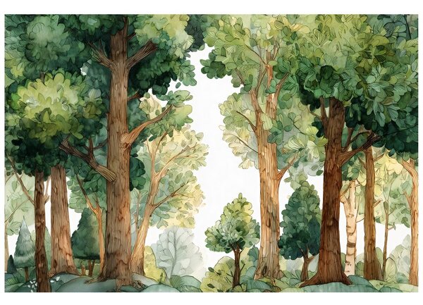 Tapet vis de pădure verde acuarelă