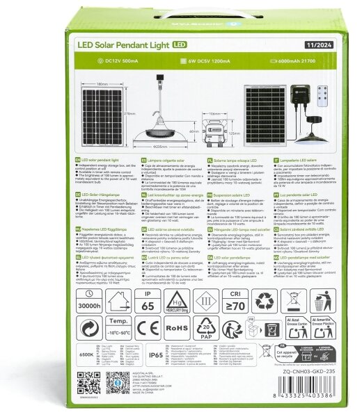 Lustră LED solară Aigostar LED/70W/12V 6000 mAh 6500K d. 23,5 cm