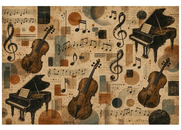 Fototapet instrumente muzicale vintage și note