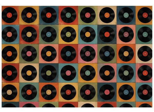 Tapet discuri de vinil retro pe fundal colorat
