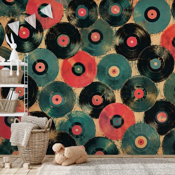 Tapet discuri de vinil retro colorate