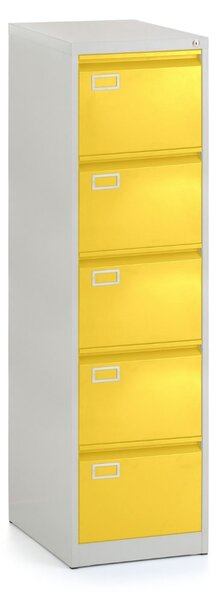 Dosar metalic A4 - 5 sertare, 45,5 x 62 x 162,5 cm, incuietoare cilindrica, galben - ral 1023