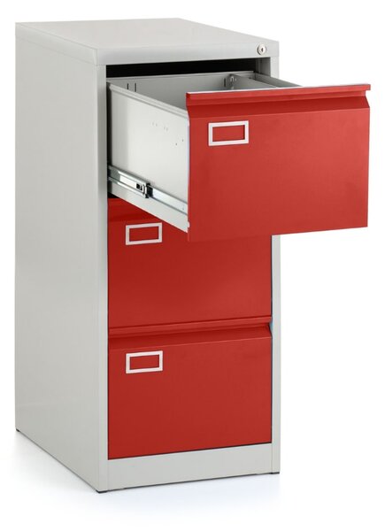 Dosar metalic A4 - 3 sertare, 45,5 x 62 x 101,5 cm, incuietoare cilindrica, rosu - ral 3000