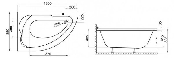 Polimat Standard cadă de colț 130x85 cm partea dreaptă alb 00343