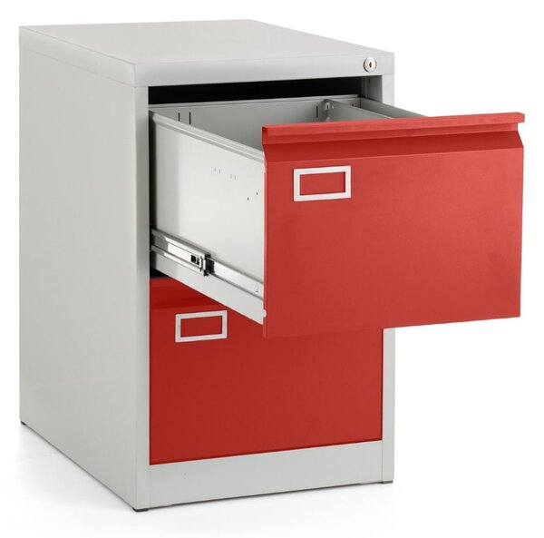 Dosar metalic A4 - 2 sertare, 45,5 x 62 x 71,5 cm, incuietoare cilindrica, rosu - ral 3000