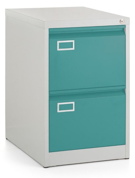 Dosar metalic A4 - 2 sertare, 45,5 x 62 x 71,5 cm, incuietoare cilindrica, verde - ral 6033