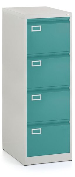 Dosar metalic A4 - 4 sertare, 45,5 x 62 x 132 cm, încuietoare cilindrică, verde - ral 6033