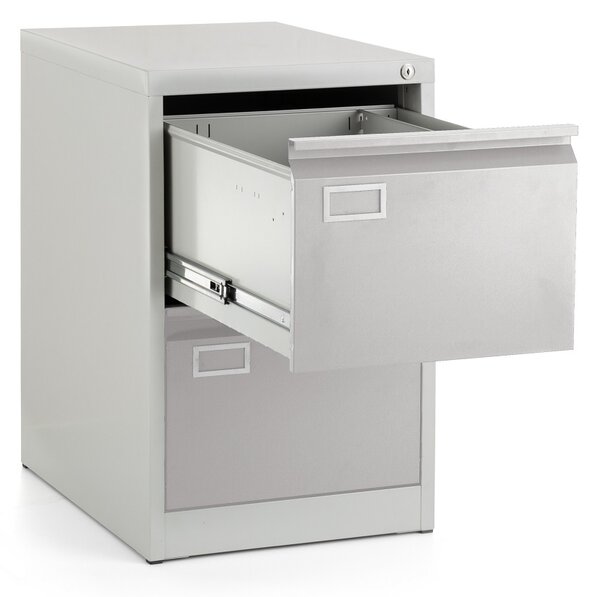 Dosar metalic A4 - 2 sertare, 45,5 x 62 x 71,5 cm, blocare cilindrica, gri deschis - ral 7035