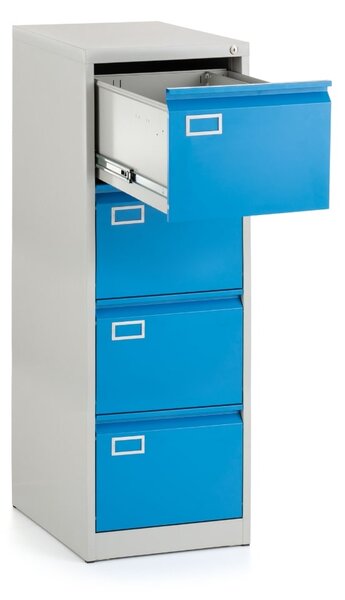 Dosar metalic A4 - 4 sertare, 45,5 x 62 x 132 cm, incuietoare cilindrica, albastru - ral 5012