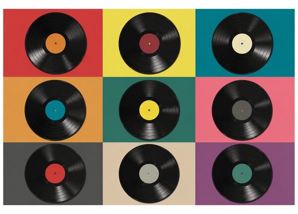 Fototapet discuri de vinil retro pe fundal colorat
