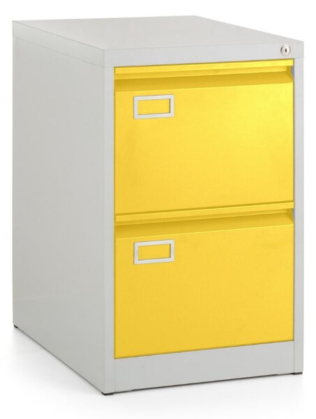Dosar metalic A4 - 2 sertare, 45,5 x 62 x 71,5 cm, incuietoare cilindrica, galben - ral 1023