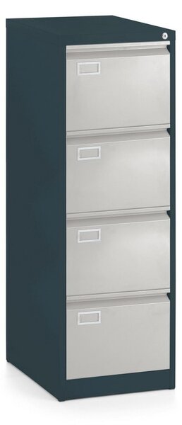 Dosar metalic A4 - 4 sertare, 45,5 x 62 x 132 cm, blocare cilindrica, gri deschis - ral 7035