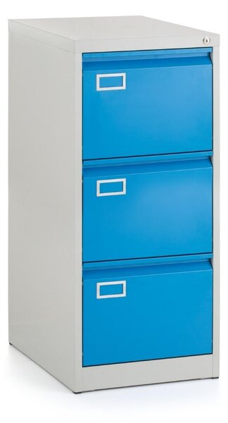 Dosar metalic A4 - 3 sertare, 45,5 x 62 x 101,5 cm, încuietoare cilindru, albastru - ral 5012