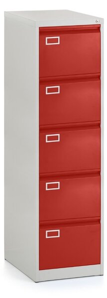 Dosar metalic A4 - 5 sertare, 45,5 x 62 x 162,5 cm, încuietoare cilindru, roșu - ral 3000