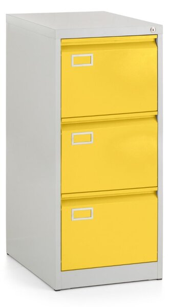 Dosar metalic A4 - 3 sertare, 45,5 x 62 x 101,5 cm, incuietoare cilindrica, galben - ral 1023