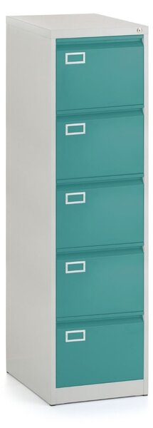Dosar metalic A4 - 5 sertare, 45,5 x 62 x 162,5 cm, incuietoare cilindrica, verde - ral 6033