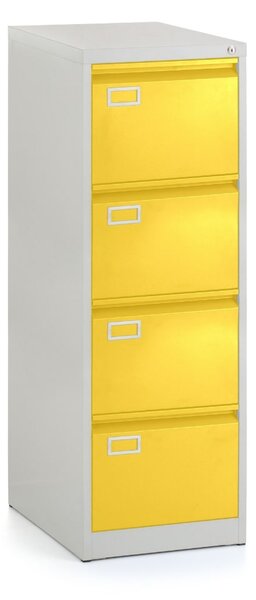 Dosar metalic A4 - 4 sertare, 45,5 x 62 x 132 cm, încuietoare cilindru, galben - ral 1023