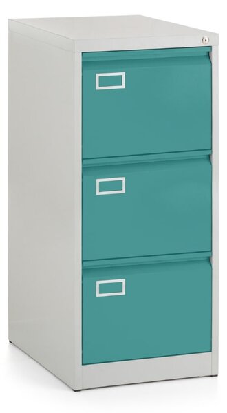 Dosar metalic A4 - 3 sertare, 45,5 x 62 x 101,5 cm, încuietoare cu cilindru, verde - ral 6033