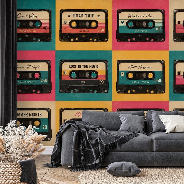 Tapet casete audio retro colorate