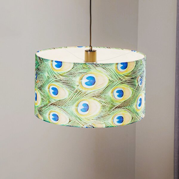 BRITOP Lampă suspendată Pfau, Ø 45 cm, verde, reglabil, Verde, Camera de zi / sufragerie, Țesătură / Textil