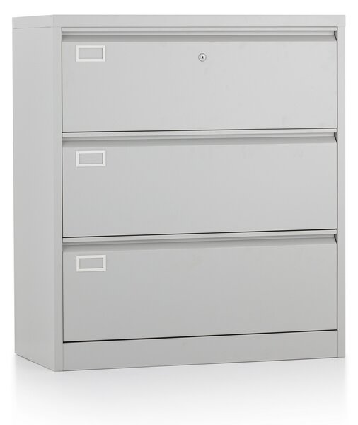 Dosar metalic cu două rânduri A4 - 3 sertare, 90 x 45 x 102 cm, încuietoare cilindru, gri - ral 7035