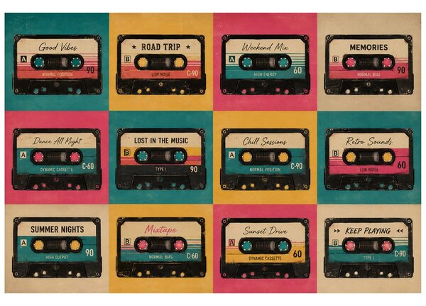 Tapet casete audio retro colorate