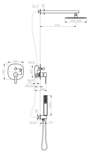 Invena Glamour set de duș ascuns cu duș de ploaie cupru BS-02-014