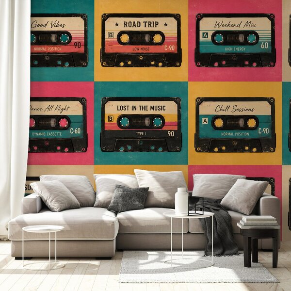 Tapet casete audio retro colorate