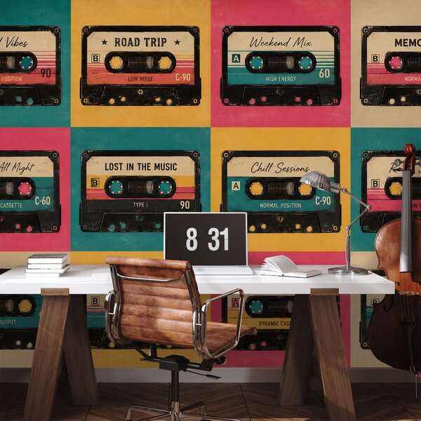 Tapet casete audio retro colorate