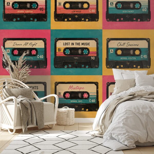 Tapet casete audio retro colorate