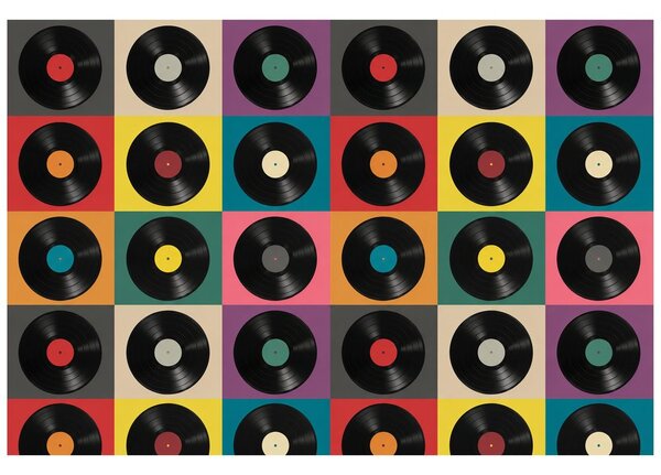Tapet discuri vinil retro pe fundal colorat