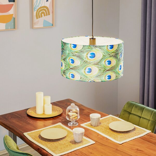 BRITOP Lampă suspendată Pfau, Ø 45 cm, verde, reglabil, Verde, Camera de zi / sufragerie, Țesătură / Textil