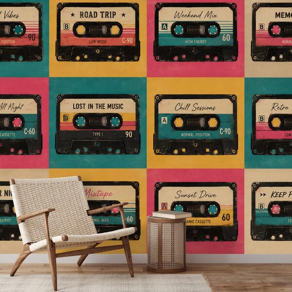 Tapet casete audio retro colorate