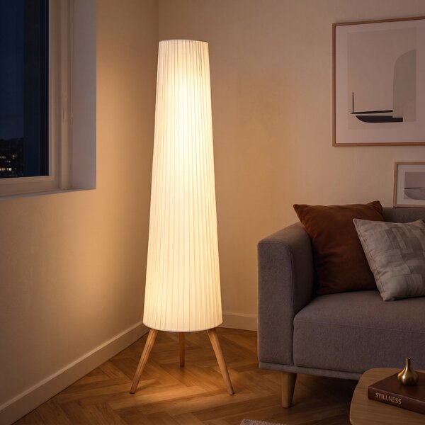 Lampă de podea HOMCOM cu trepied, întrerupător de picior și luminozitate reglabilă, 46x46x153 cm, albă | Aosom Romania