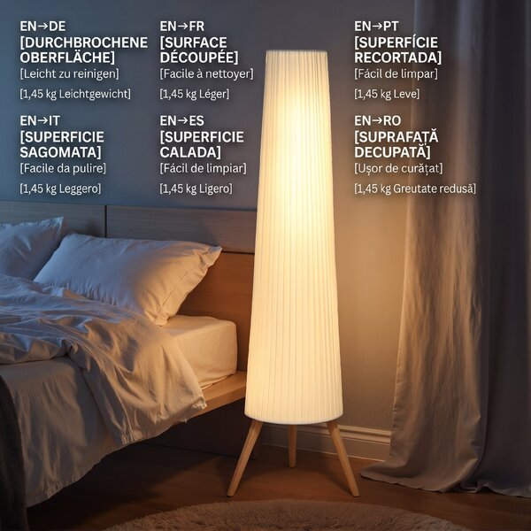 Lampă de podea HOMCOM cu trepied, întrerupător de picior și luminozitate reglabilă, 46x46x153 cm, albă | Aosom Romania