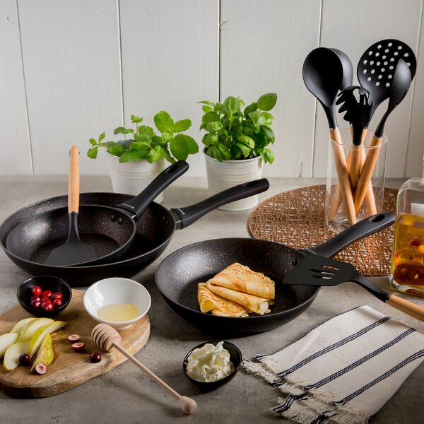 Polonic cu maner din lemn, plastic gri, Natural