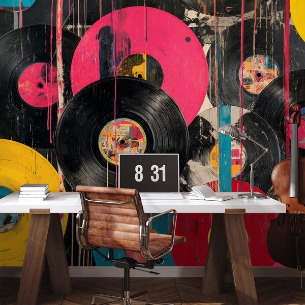 Tapet discuri vinil retro colorate