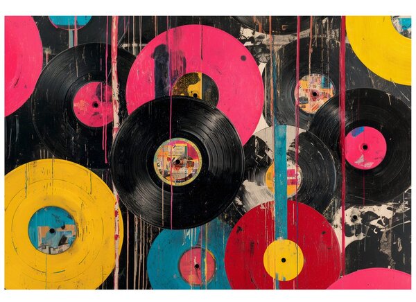 Tapet discuri vinil retro colorate