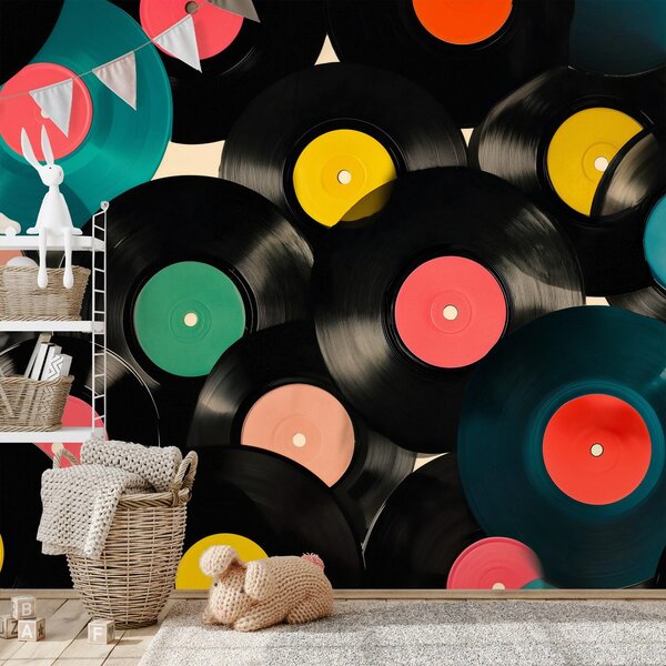Tapet discuri vinil retro colorate