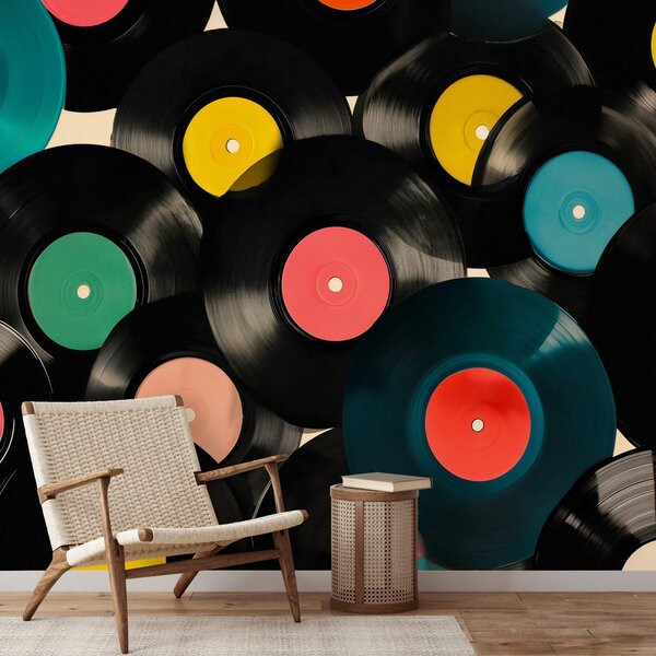 Tapet discuri vinil retro colorate
