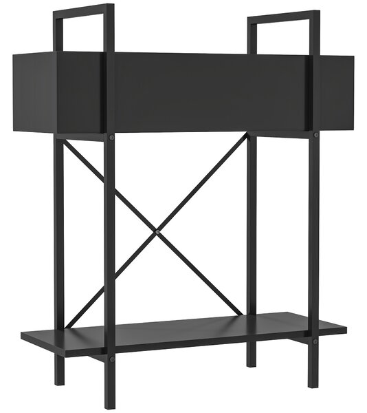 Outsunny Suport plante interior 2 niveluri, suport pentru plante cu orificii de drenaj, tavă superioară, metal, 60 x 25 x 70 cm negru | Aosom Romania